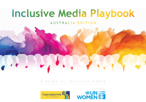 multicolored paint splashes, text reads "Inclusive Media Playbook"